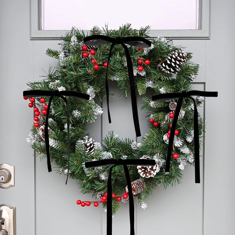 Lavwix 40Pcs Velvet Ribbon Bows, 5x7 Inch Pre-Tied Bows Christmas Ornaments for Xmas Tree, Garland, Wreath, Gift and Holiday Home Décor (5 x 7 Inch, Width of 3/8", Black) - Image 4